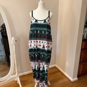 BloomChic Christmas Jumpsuit Plus Size 14/16 Green Fair‎ Isle Deer Holiday PJ